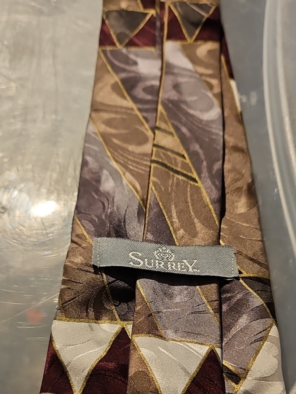 Men's Patterned Silk Tie in Brown and Burgundy Surrey V45